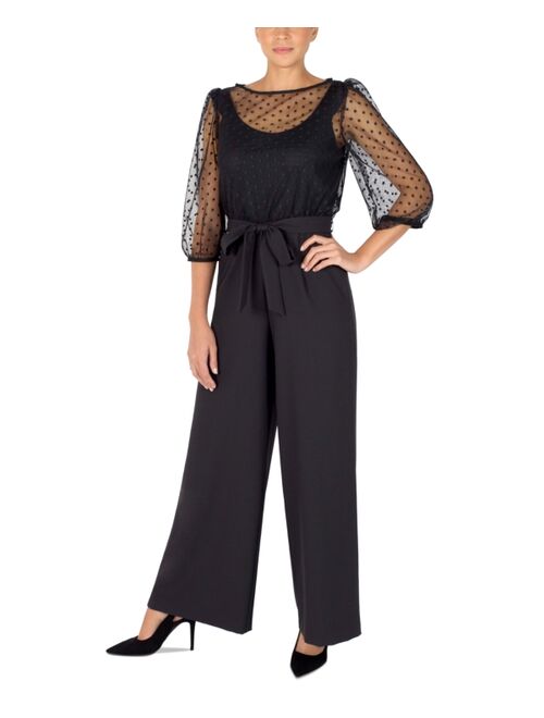 julia jordan Mesh-Top Belted Jumpsuit