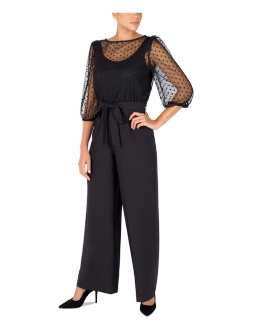 julia jordan Mesh-Top Belted Jumpsuit