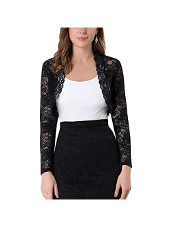 Argeousgor Women's Lace Shrug Bolero Cardigan Long Sleeve Open Front Sheer Floral Lace Crop Jacket