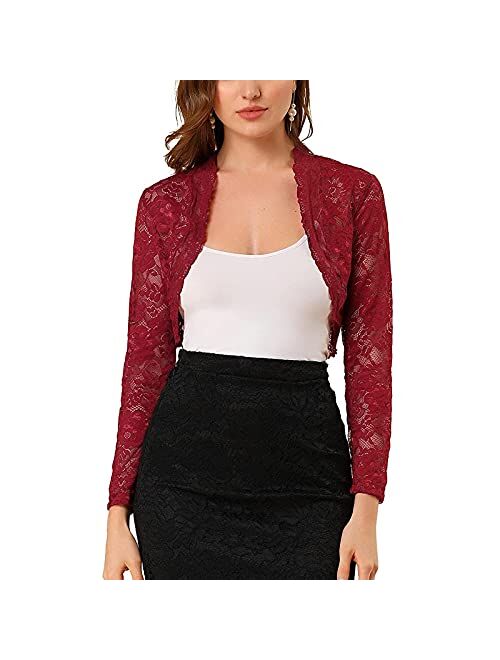 Argeousgor Women's Lace Shrug Bolero Cardigan Long Sleeve Open Front Sheer Floral Lace Crop Jacket