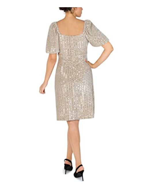 Julia Jordan Puff Sleeve Velvet Sequin Sheath Dress