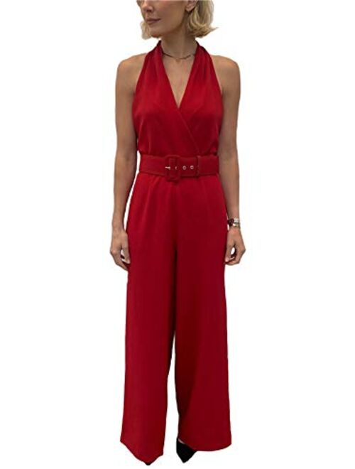 Julia Jordan Women's Plunge Halter Jumpsuit with Belt