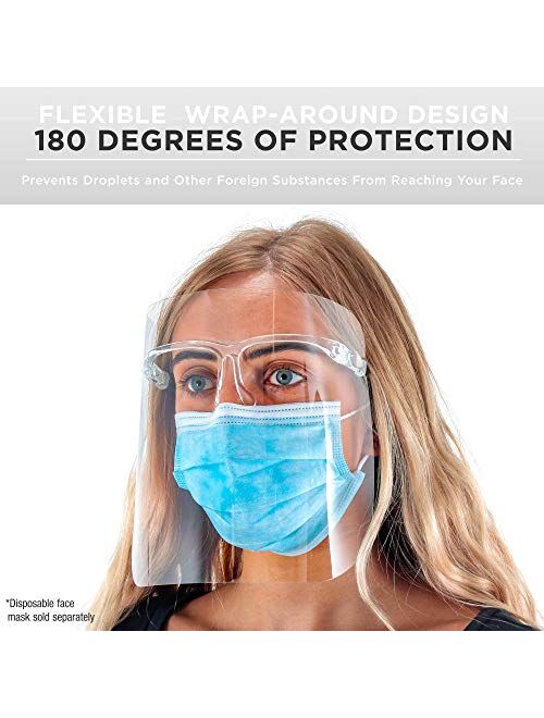 TCP Global Salon World Safety Face Shields with All Clear Glasses Frames (Pack of 4) - Ultra Clear Protective Full Face Shields to Protect Eyes, Nose, Mouth - Anti-Fog PE