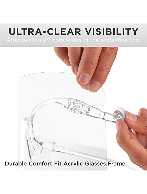 TCP Global Salon World Safety Face Shields with All Clear Glasses Frames (Pack of 4) - Ultra Clear Protective Full Face Shields to Protect Eyes, Nose, Mouth - Anti-Fog PE