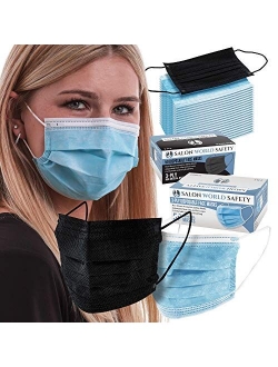 Salon World Safety - Face Masks 40 Boxes (2000 Masks) Breathable Disposable 3-Ply Protective PPE with Nose Clip and Ear Loops