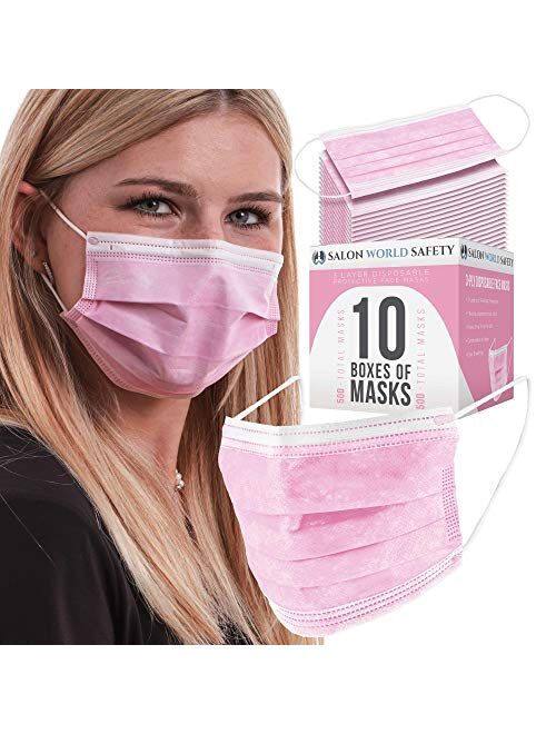 TCP Global Salon World Safety - Face Masks 40 Boxes (2000 Masks) Breathable Disposable 3-Ply Protective PPE with Nose Clip and Ear Loops