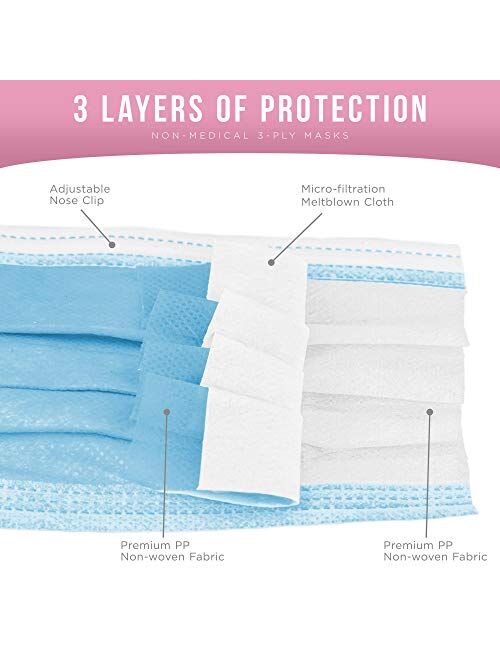 TCP Global Salon World Safety - Kids Face Masks 3-Ply Protective PPE (5 Colors) Disposable Children's Size