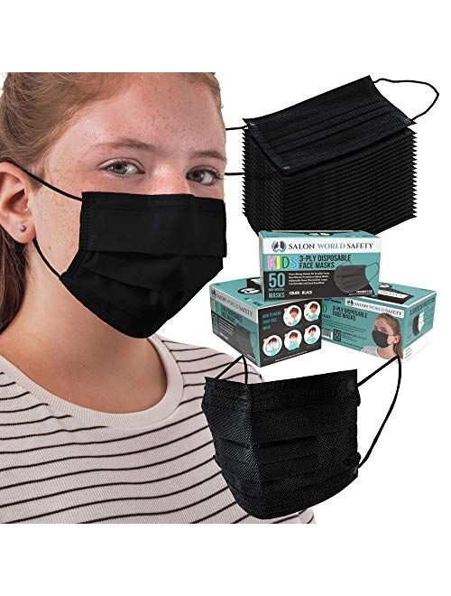 TCP Global Salon World Safety - Kids Face Masks 3-Ply Protective PPE (5 Colors) Disposable Children's Size