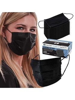 Salon World Safety - Black Safety Face Masks Disposable 3-Ply PPE