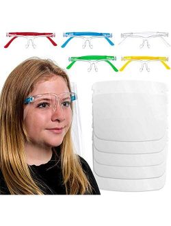 Salon World Safety Kids Face Shields with Glasses Frames (Pack of 10) - 5 Colors, 2 Each - Protective Children's Full Face Shields to Protect Eyes, Nose, Mouth