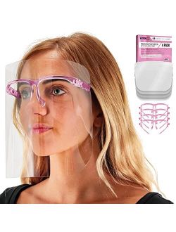 Salon World Safety Face Shields with Pink Glasses Frames (Pack of 10) - Ultra Clear Protective Full Face Shields