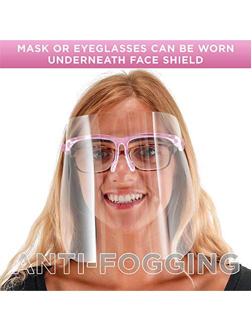 TCP Global Salon World Safety Face Shields with Pink Glasses Frames (Pack of 10) - Ultra Clear Protective Full Face Shields