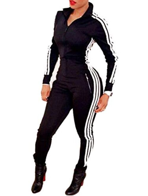 Bodycon4U Women Zipper Spandex Zentai Long Sleeve Unitard Bodysuit Jumpsuit Rompers Tracksuits One Piece Outfits S-XXL