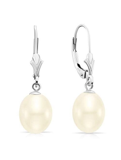 14k White Gold Freshwater Cultured Pearl Leverback Drop Earring