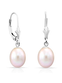 14k White Gold Freshwater Cultured Pearl Leverback Drop Earring