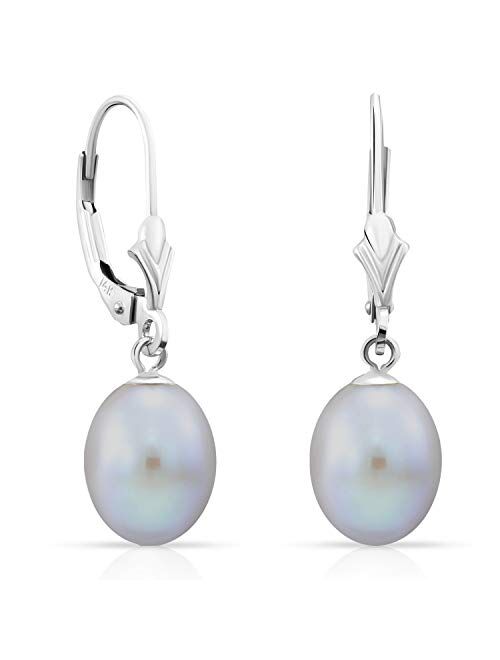 TILO JEWELRY 14k White Gold Freshwater Cultured Pearl Leverback Drop Earring