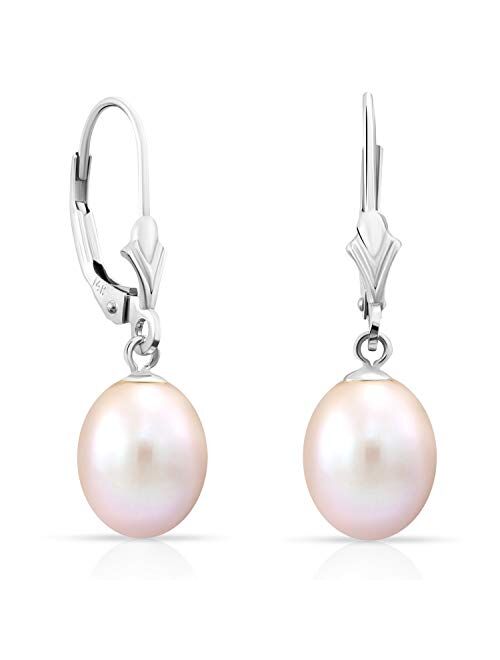 TILO JEWELRY 14k White Gold Freshwater Cultured Pearl Leverback Drop Earring