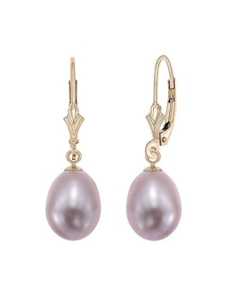 14k Yellow Gold Freshwater Cultured Pearl Leverback Drop Earring