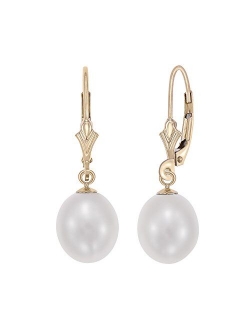 14k Yellow Gold Freshwater Cultured Pearl Leverback Drop Earring