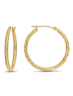 14k Gold X-pattern Diamond-cut Round Hoop Earrings, 1'' Diameter