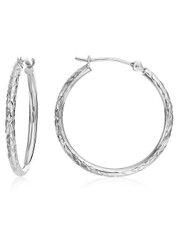 14k Gold X-pattern Diamond-cut Round Hoop Earrings, 1'' Diameter