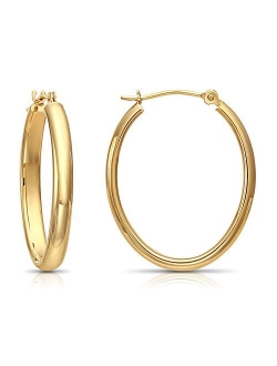 14k Gold Oval Hoop Earrings, 1''