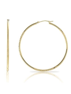 14k Gold Diamond-Cut Round Hoop Earrings, 2'' Diameter