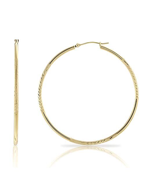 TILO JEWELRY 14k Gold Diamond-Cut Round Hoop Earrings, 2'' Diameter