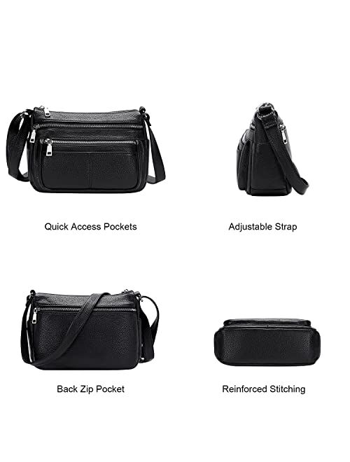 OVER EARTH Crossbody Bag for Women Soft Leather Purses and Handbags Multi Pockets Messenger Bag