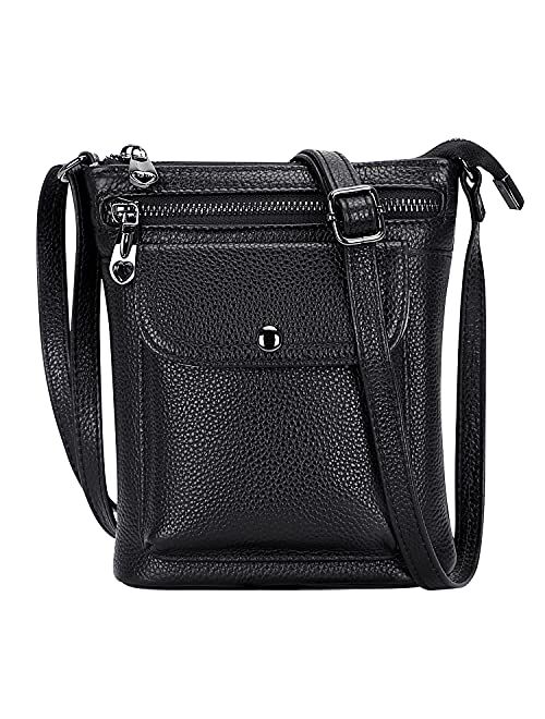 OVER EARTH Genuine Leather Handbags for Women Small Crossbody Bag Cell Phone Purse with Multi Pockets