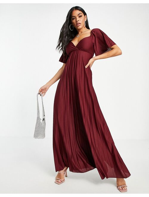 ASOS DESIGN pleated twist back cap sleeve maxi dress in red