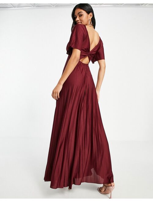 ASOS DESIGN pleated twist back cap sleeve maxi dress in red