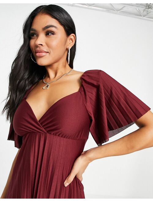 ASOS DESIGN pleated twist back cap sleeve maxi dress in red