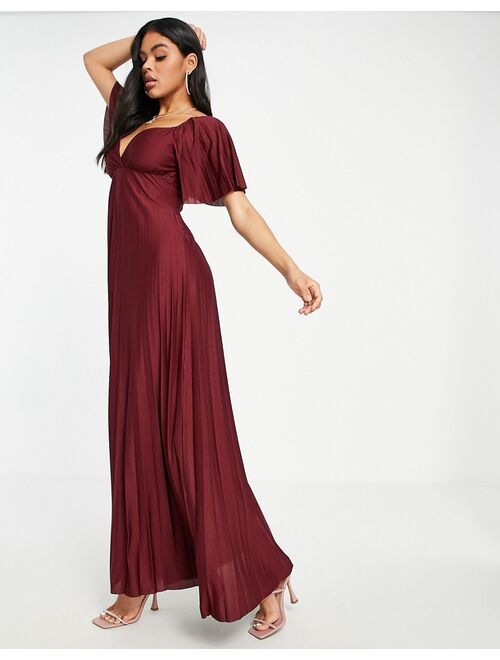 ASOS DESIGN pleated twist back cap sleeve maxi dress in red