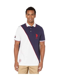 Men's Diagonal Color Block Pique Polo Shirt