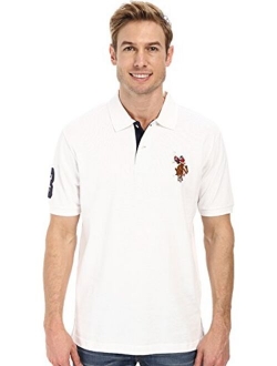 Men's Multi Color Logo Solid Pique Polo Shirt