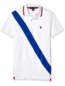 Men's Diagonal Stripe Color Block Jersey Polo Shirt