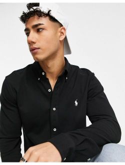 icon logo button down pique shirt in black