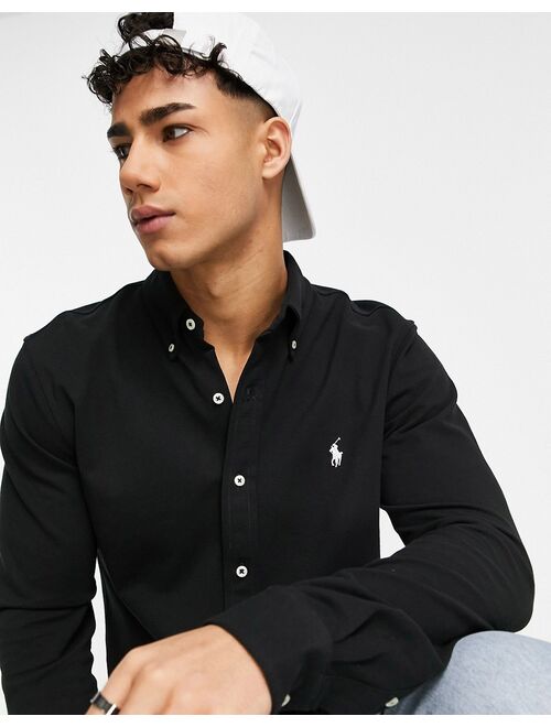 Polo Ralph Lauren icon logo button down pique shirt in black