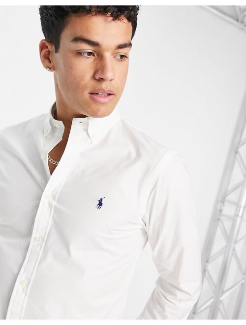 Polo Ralph Lauren player logo slim fit poplin shirt in white