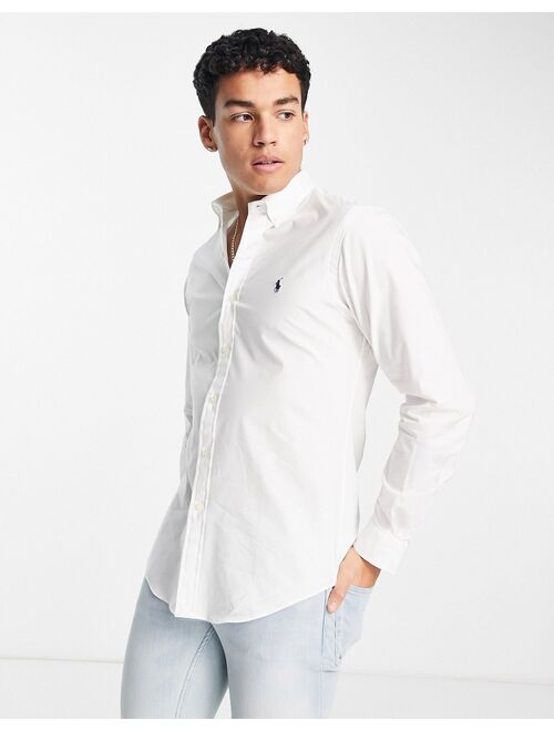 Polo Ralph Lauren player logo slim fit poplin shirt in white