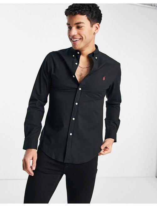 Polo Ralph Lauren player logo slim fit poplin shirt in black