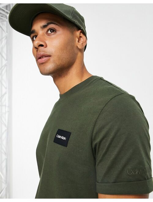 Calvin Klein turn-up sleeve badge logo t-shirt in green