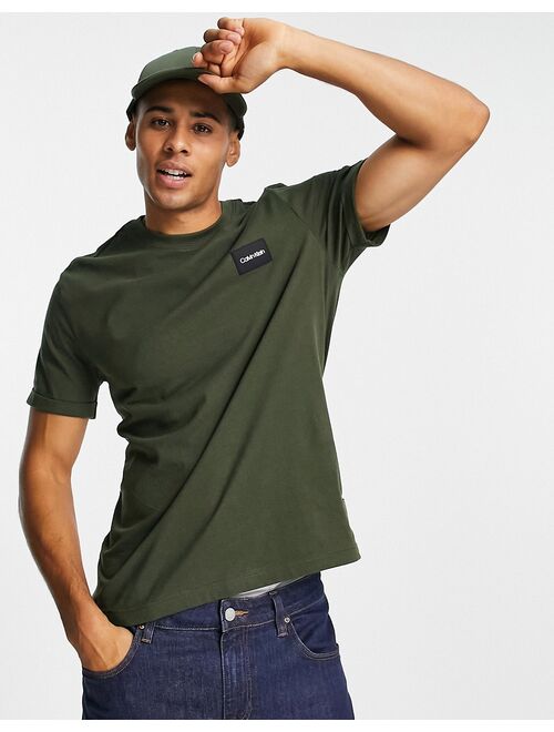 Calvin Klein turn-up sleeve badge logo t-shirt in green