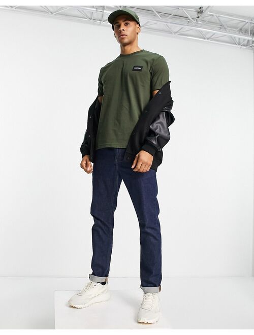 Calvin Klein turn-up sleeve badge logo t-shirt in green