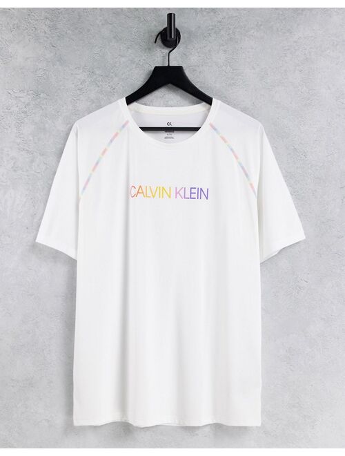 Calvin Klein Performance Pride capsule rainbow logo and arm seams t-shirt in bright white