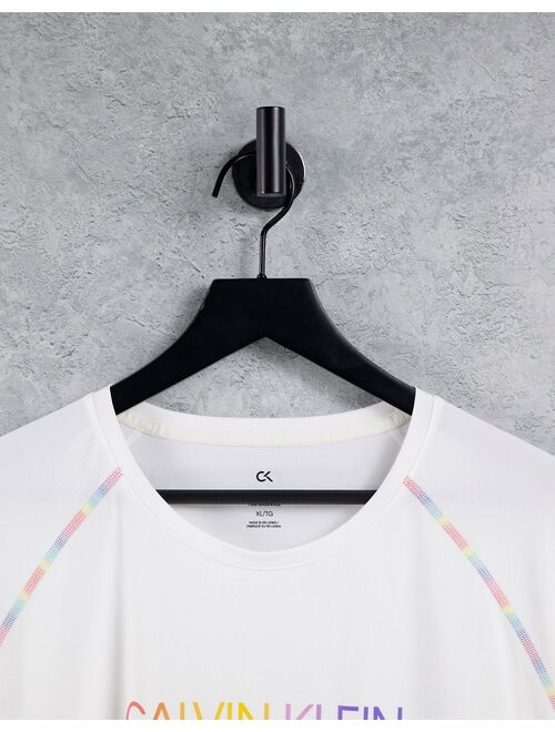 Calvin Klein Performance Pride capsule rainbow logo and arm seams t-shirt in bright white