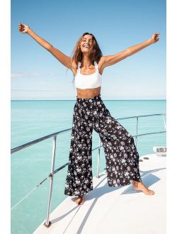 Loves the Sun Black Floral Print Wide-Leg Pants