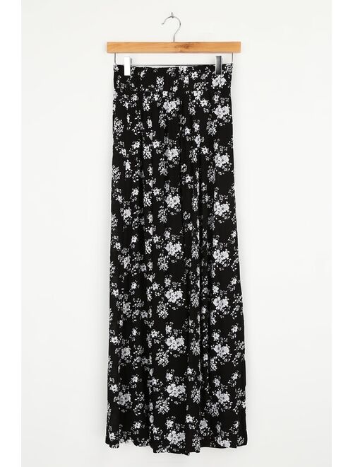 Lulus Loves the Sun Black Floral Print Wide-Leg Pants