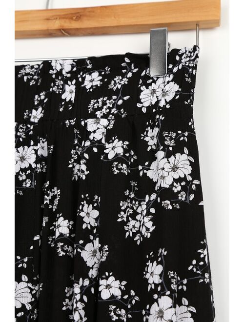 Lulus Loves the Sun Black Floral Print Wide-Leg Pants